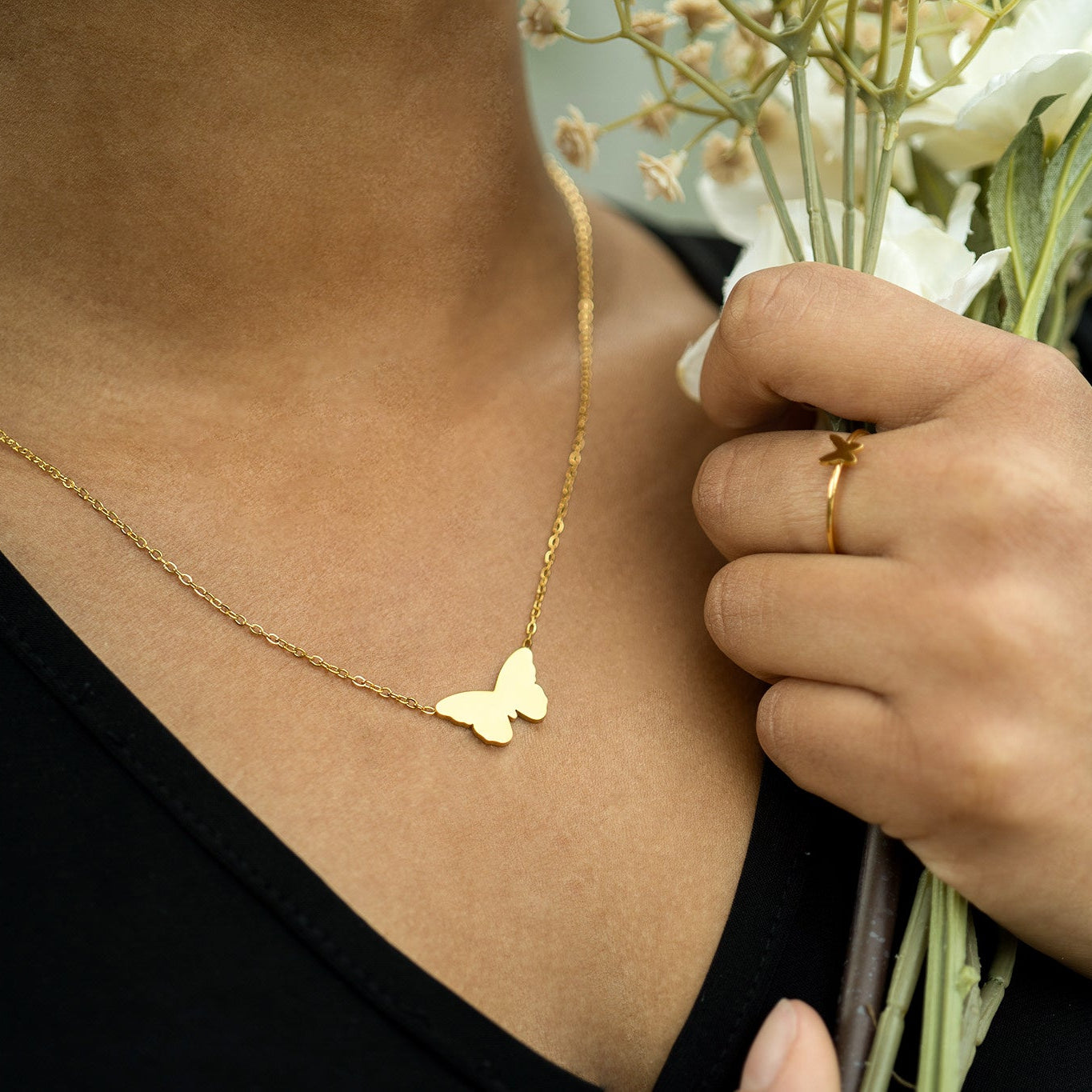 18K Gold PVD Stainless Steel Blank Engravable Butterfly Necklace