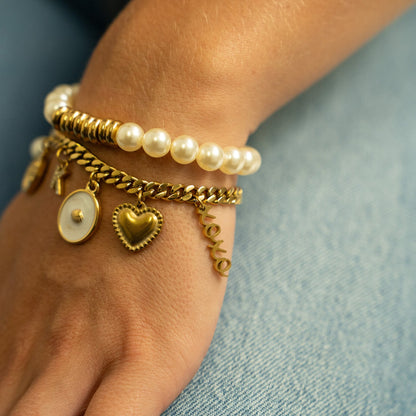 18K Gold PVD Stainless Steel Beaded Trim Heart Charm
