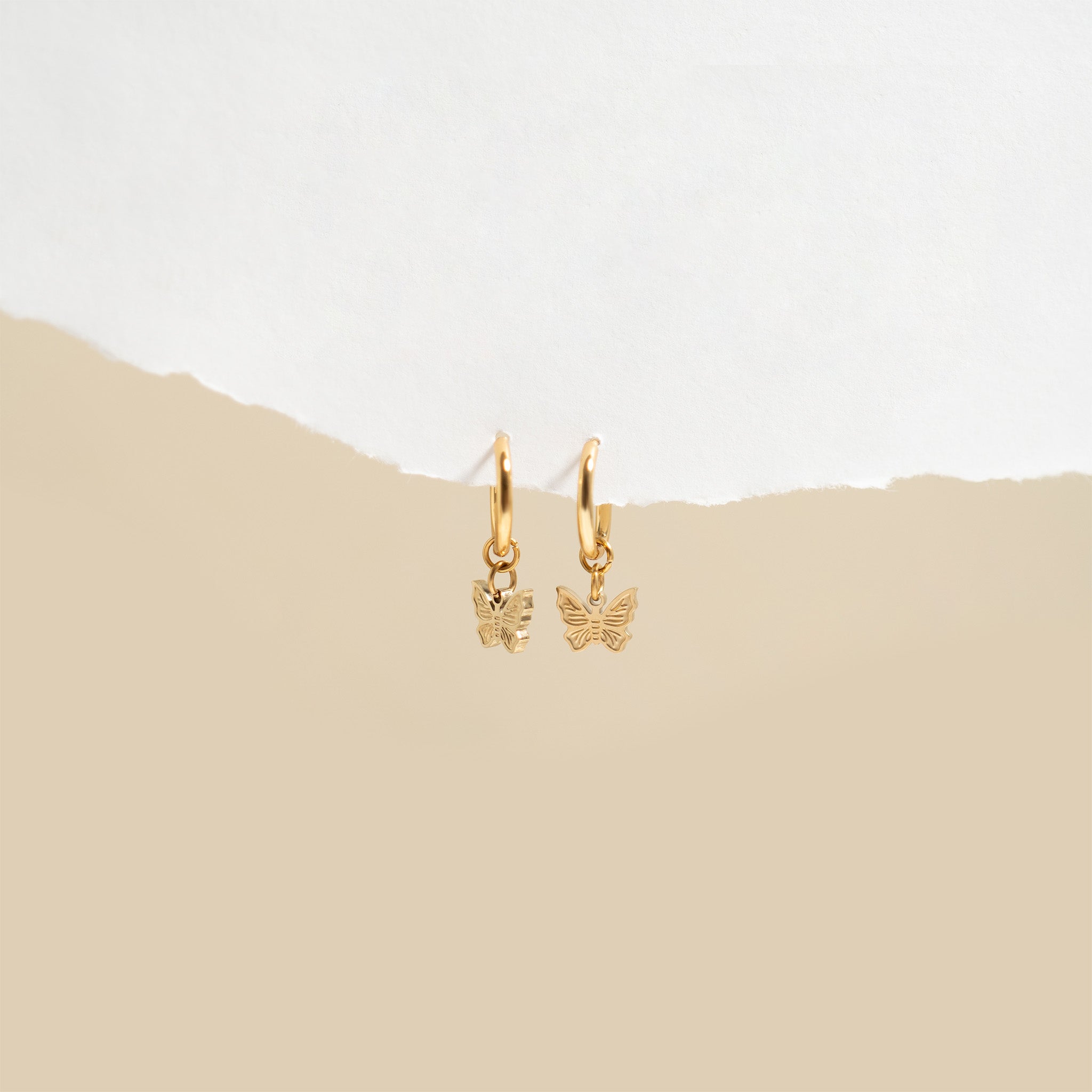 18K Gold PVD Stainless Steel Butterfly Huggie Earrings
