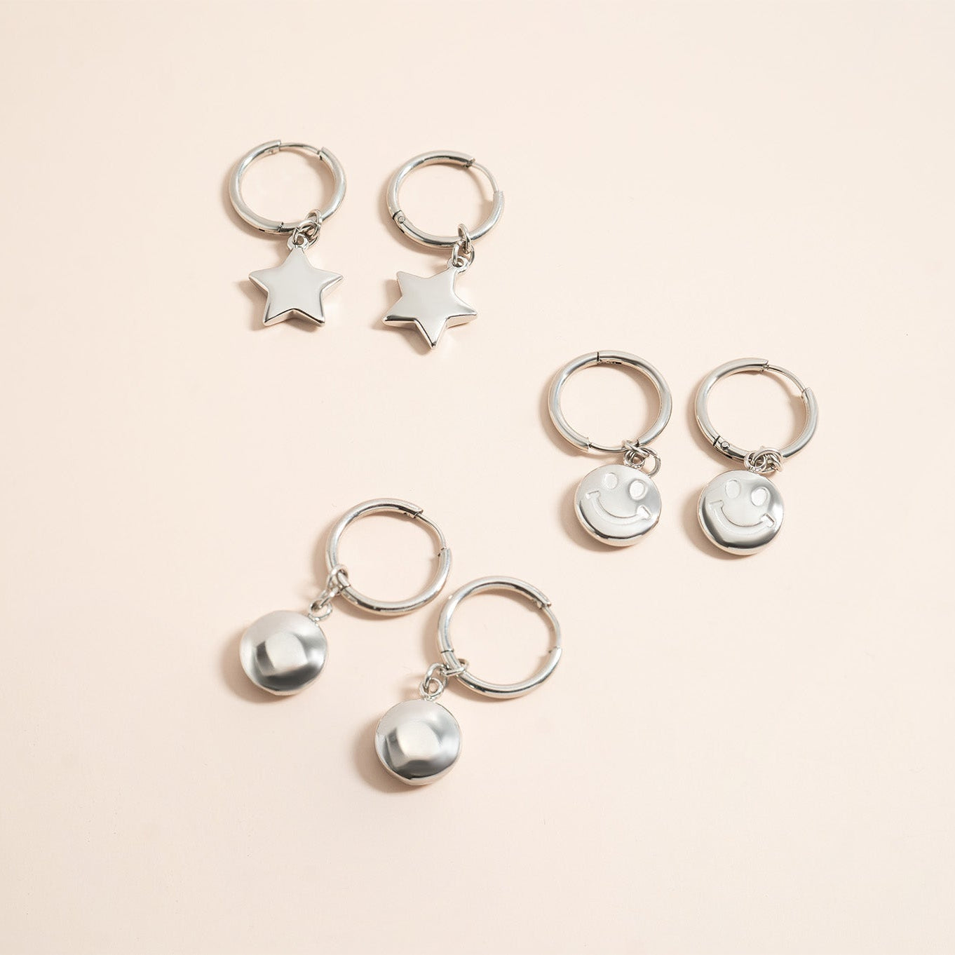18K Gold PVD Stainless Steel Star & Moon Pendant Earrings