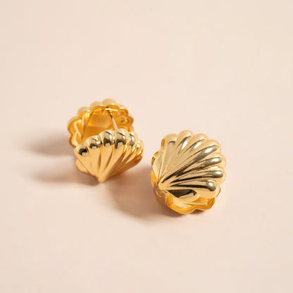 18K Gold PVD Stainless Steel Shell Huggies Earrings
