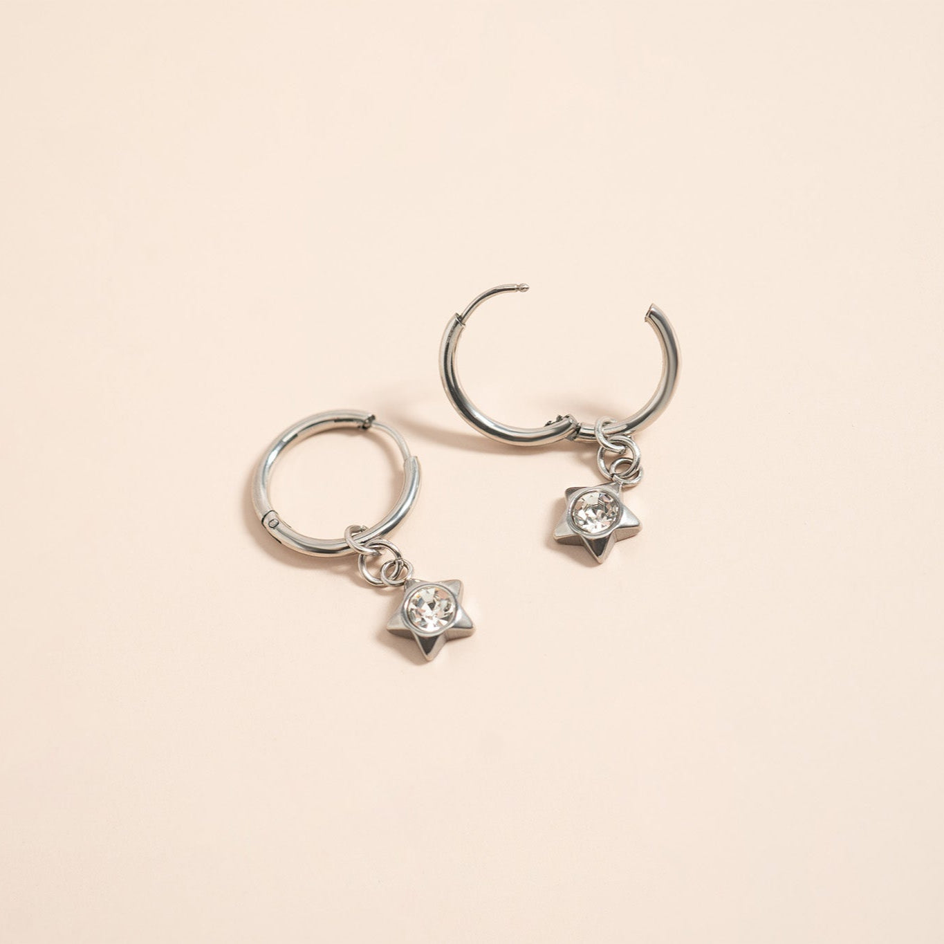 18K Gold PVD Stainless Steel CZ Star Pendant Huggie Earrings