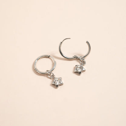 18K Gold PVD Stainless Steel CZ Star Pendant Huggie Earrings