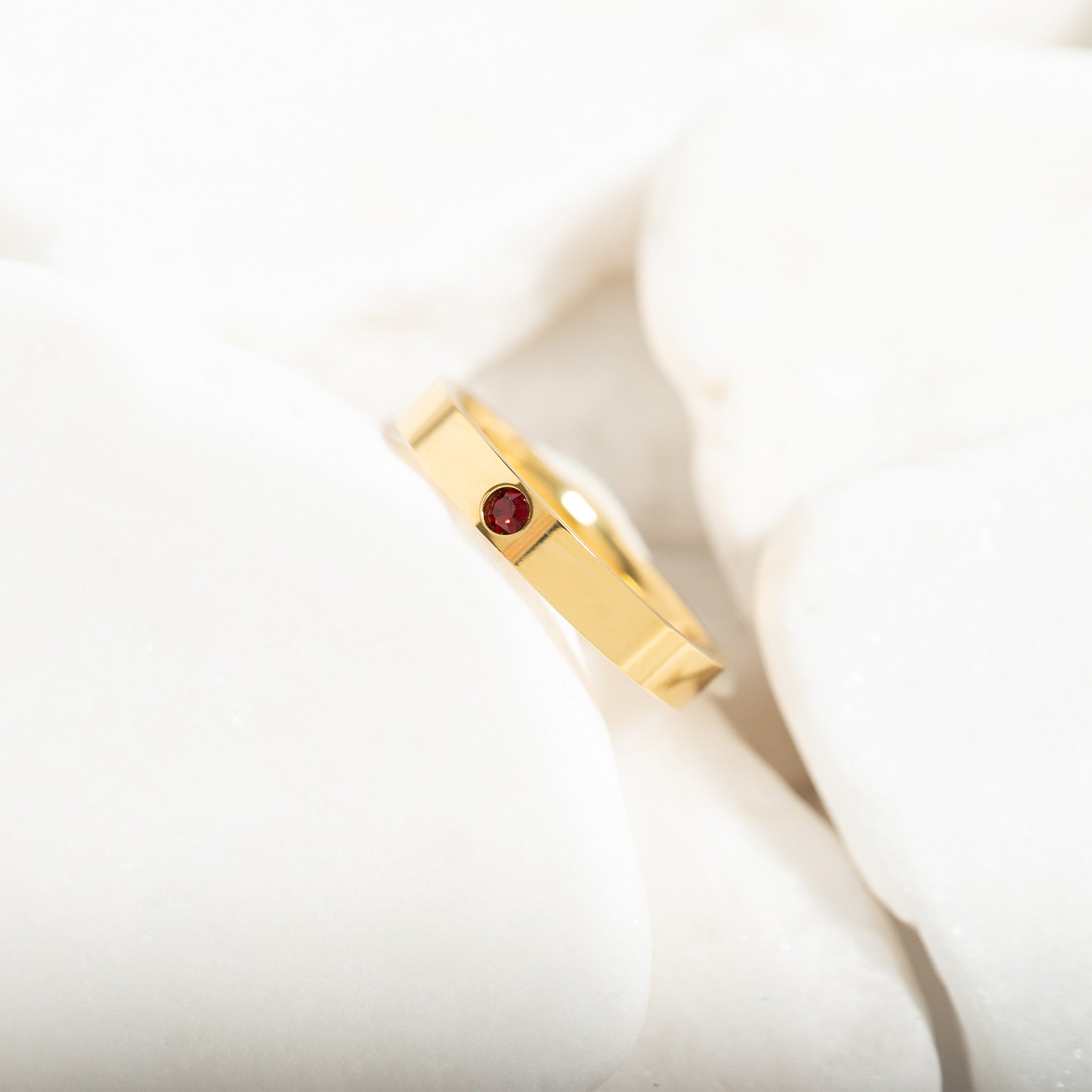 18K Gold PVD Stainless Steel Birthstone Engravable Stacking Ring