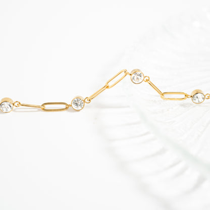 18K Gold PVD Stainless Steel Crystal Stone Paperclip Chain Necklace