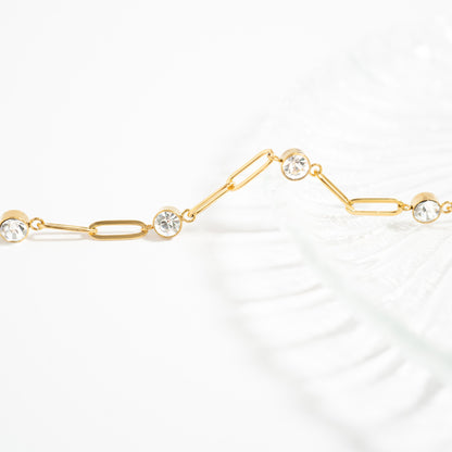 18K Gold PVD Stainless Steel Stone Paperclip Bracelet