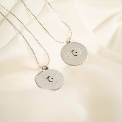 Stainless Steel Mom and Me Moon And Sun Necklace Set
