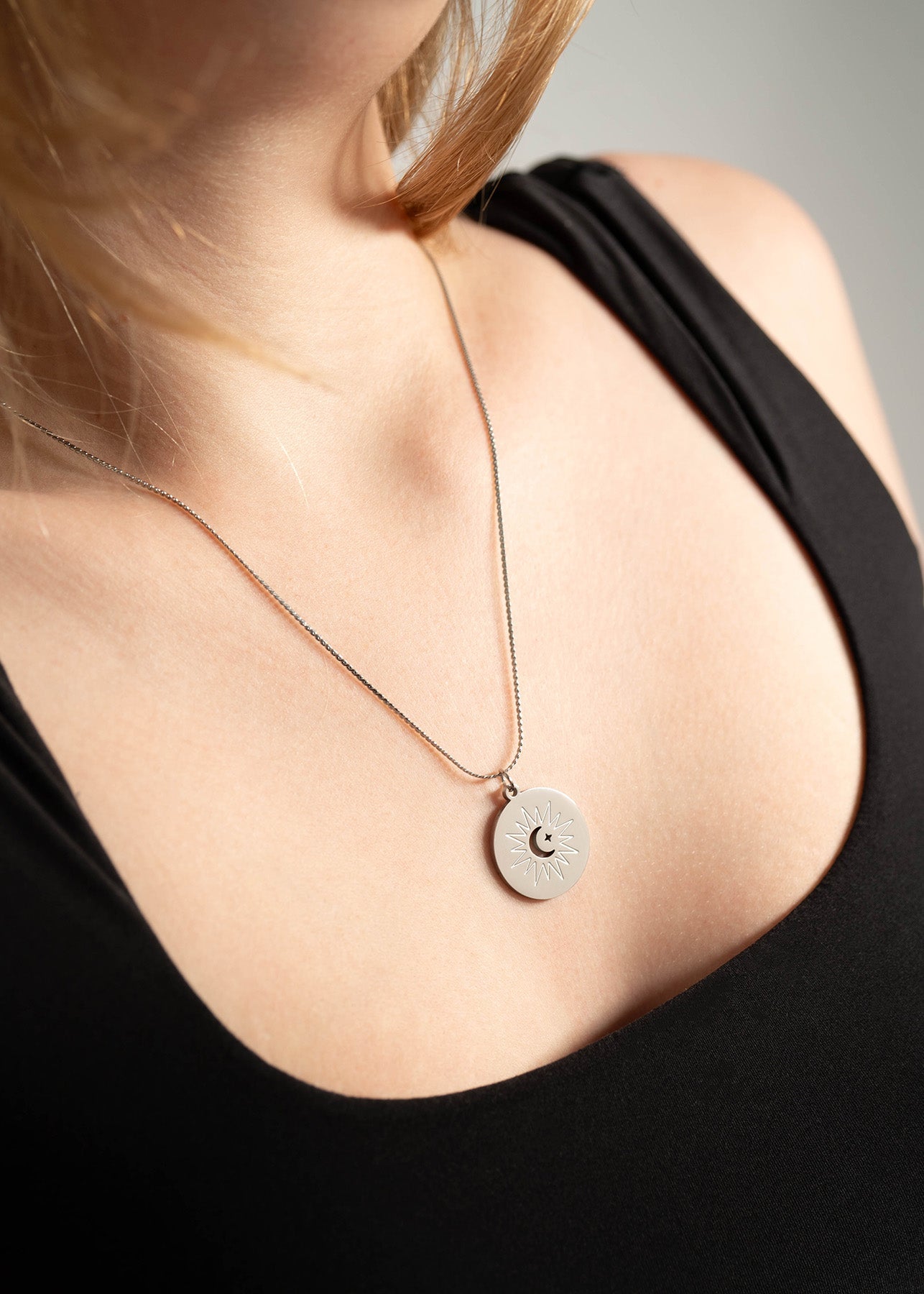 Stainless Steel Mom and Me Moon And Sun Necklace Set
