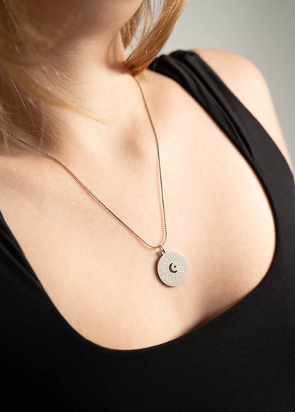 Stainless Steel Mom and Me Moon And Sun Necklace Set