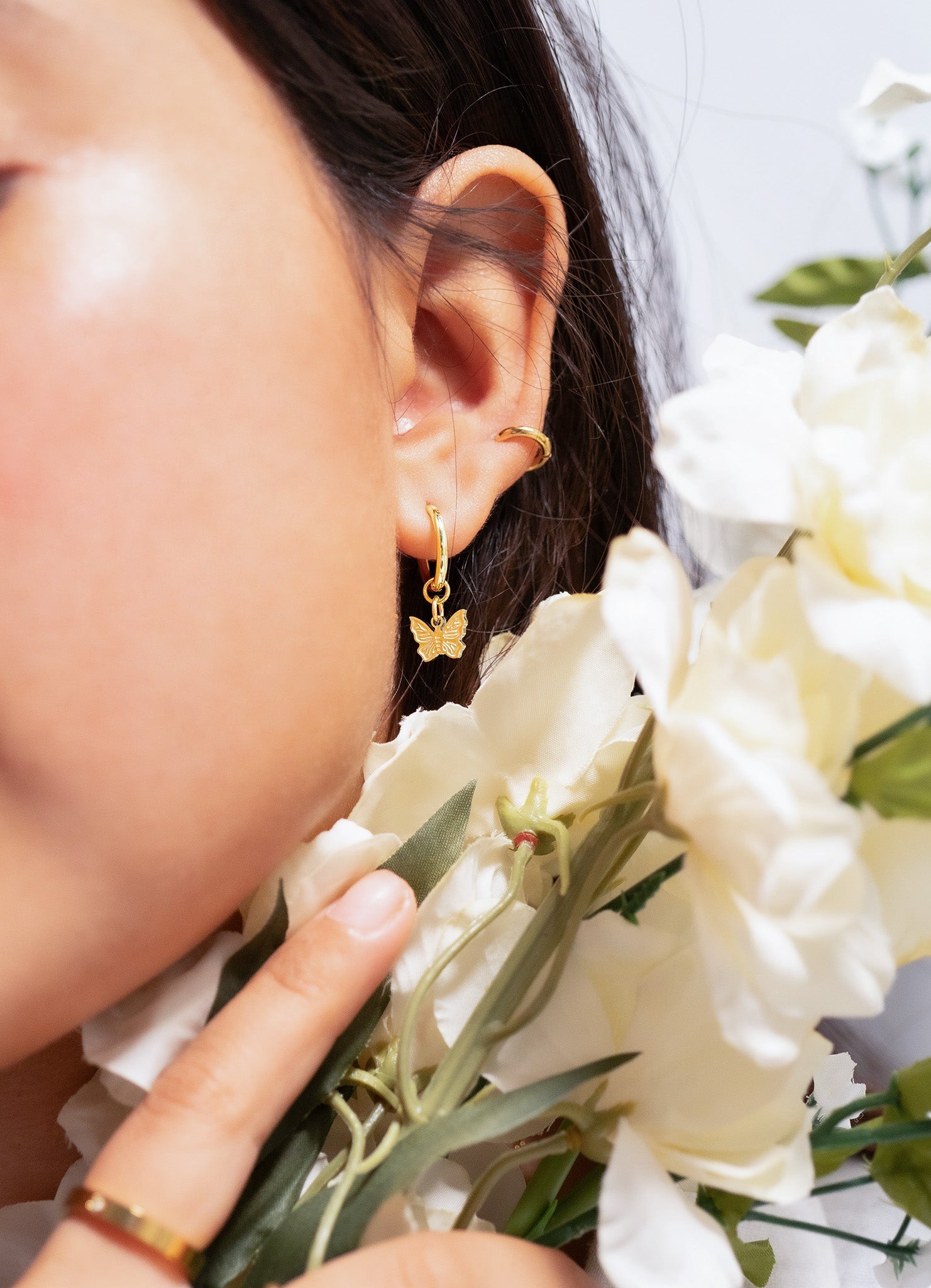 18K Gold PVD Stainless Steel Butterfly Huggie Earrings