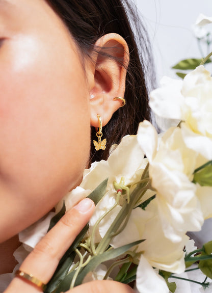 18K Gold PVD Stainless Steel Butterfly Huggie Earrings