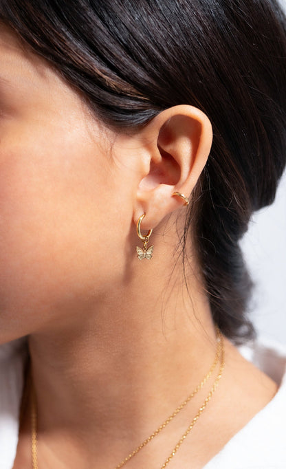 18K Gold PVD Stainless Steel Butterfly Huggie Earrings