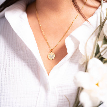 18K Gold PVD Stainless Steel Stone Butterfly Pendant Necklace
