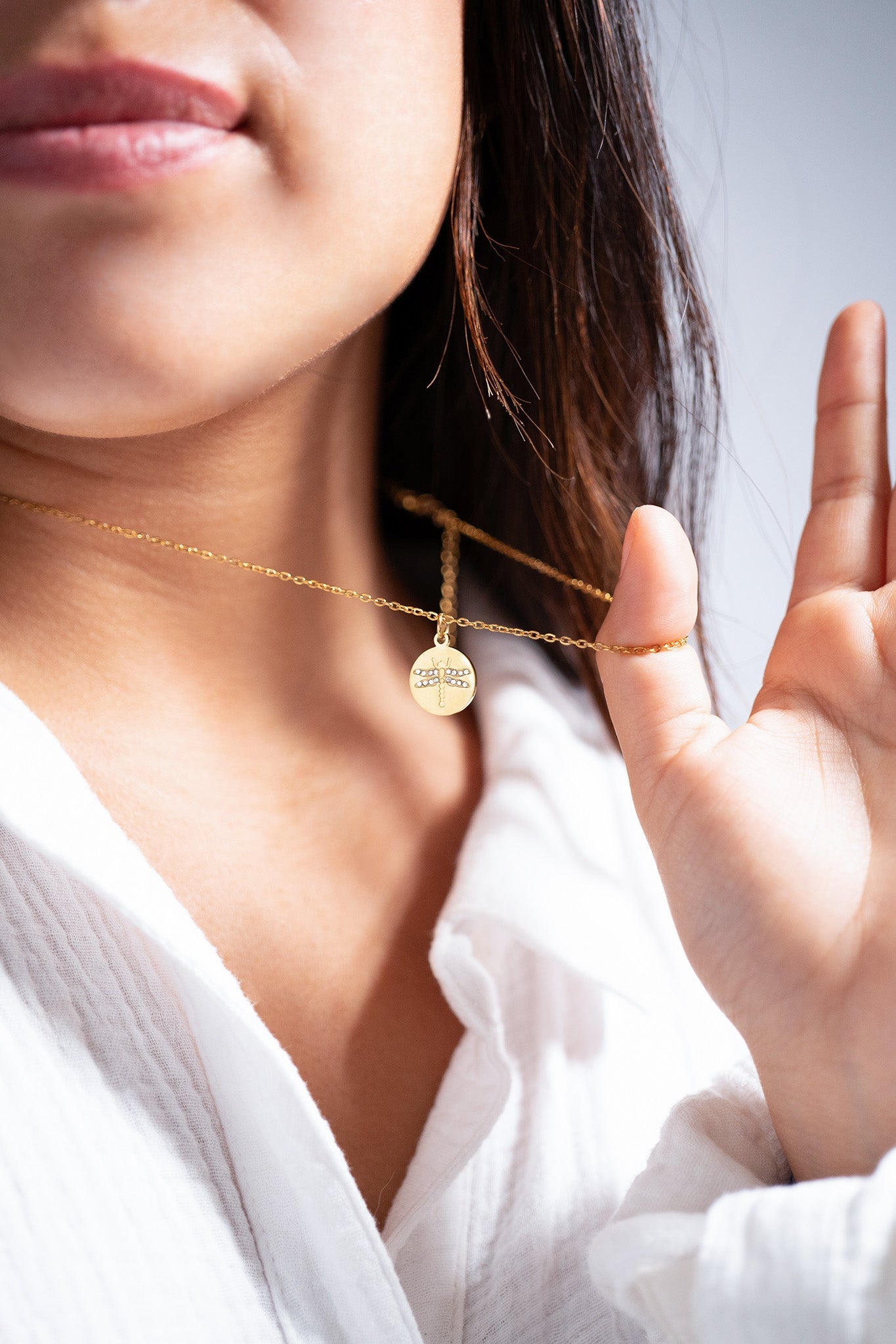 18K Gold PVD Stainless Steel Stone Dragonfly Pendant Necklace