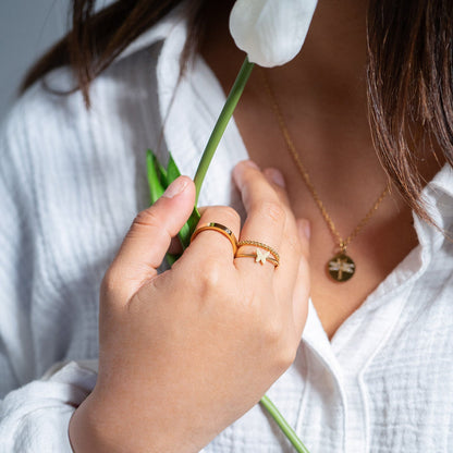 18K Gold PVD Stainless Steel Birthstone Engravable Stacking Ring