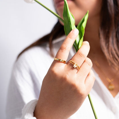 18K Gold PVD Stainless Steel Birthstone Engravable Stacking Ring