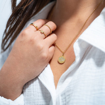 18K Gold PVD Stainless Steel Stone Bee Pendant Necklace