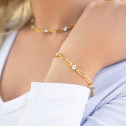 18K Gold PVD Stainless Steel Stone Paperclip Bracelet