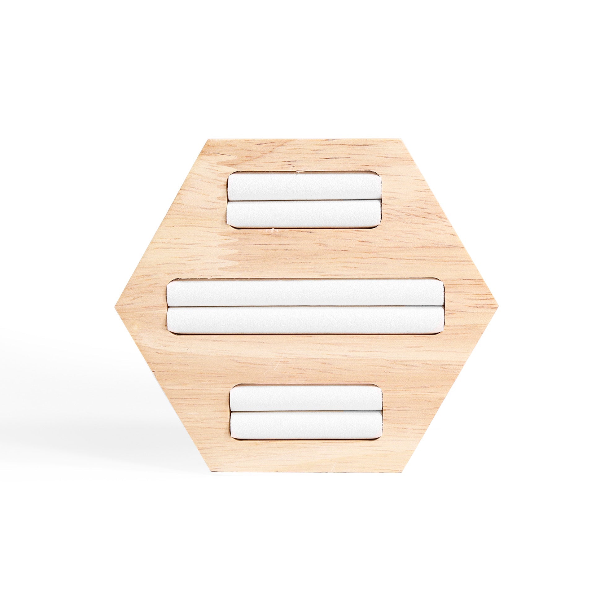 Natural Wood & Leather Hexagon Ring Display