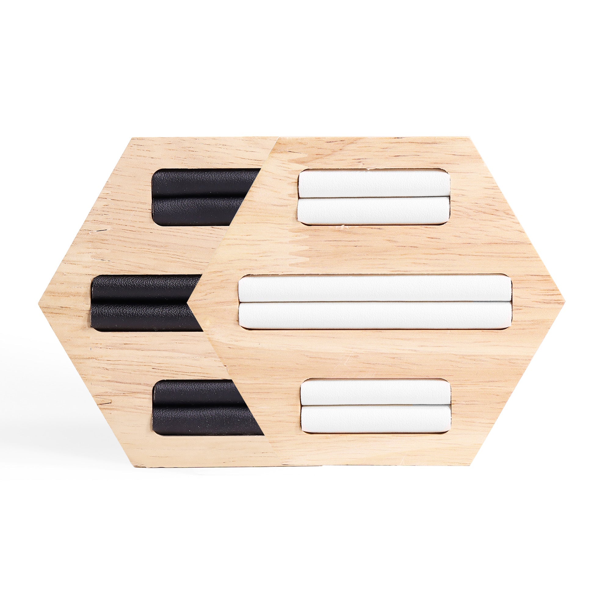 Natural Wood & Leather Hexagon Ring Display