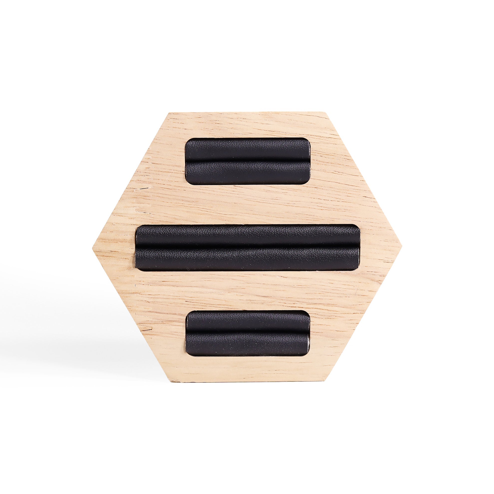 Natural Wood & Leather Hexagon Ring Display
