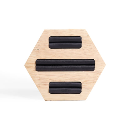 Natural Wood & Leather Hexagon Ring Display
