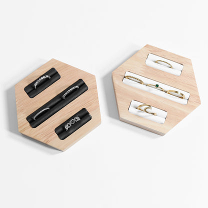 Natural Wood & Leather Hexagon Ring Display