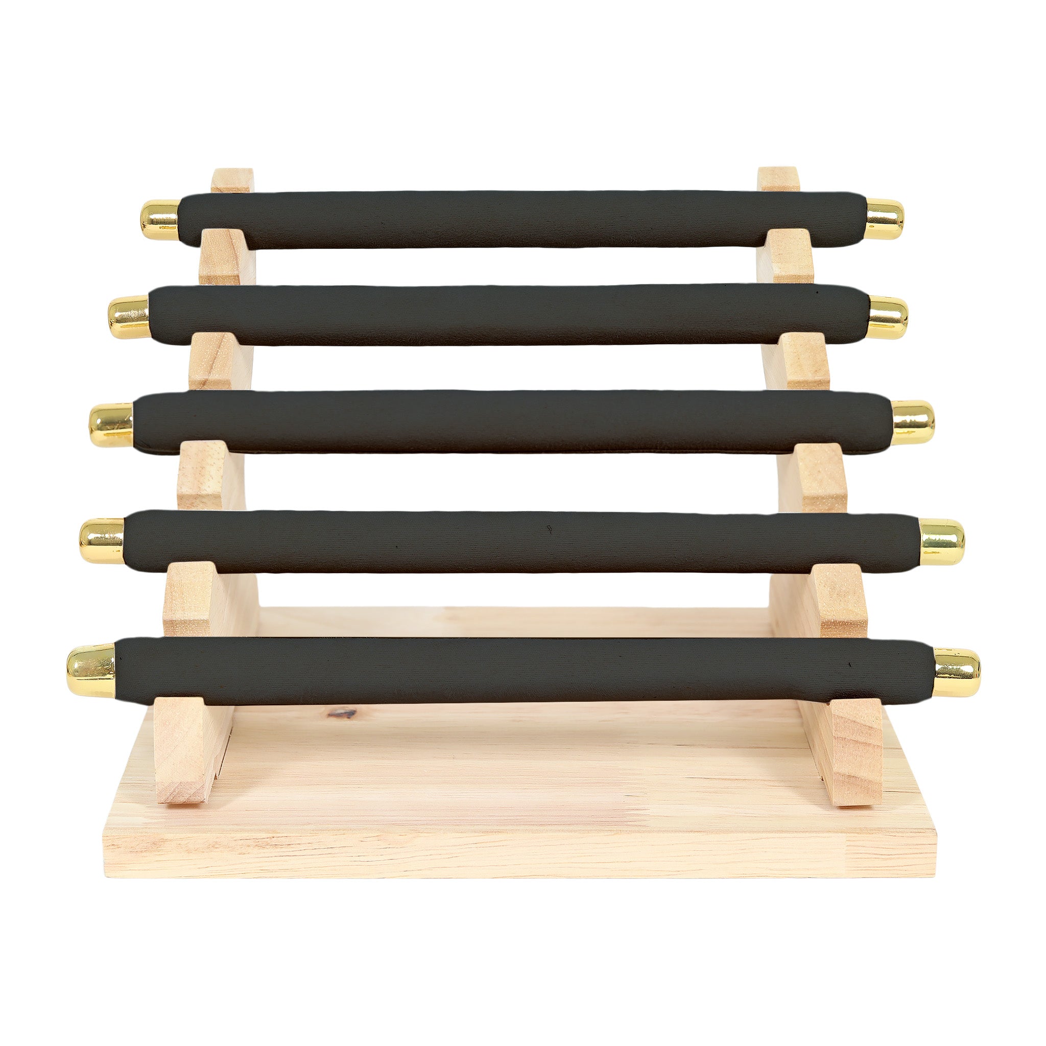 Natural Wood & Suede 5 Row Ring Display