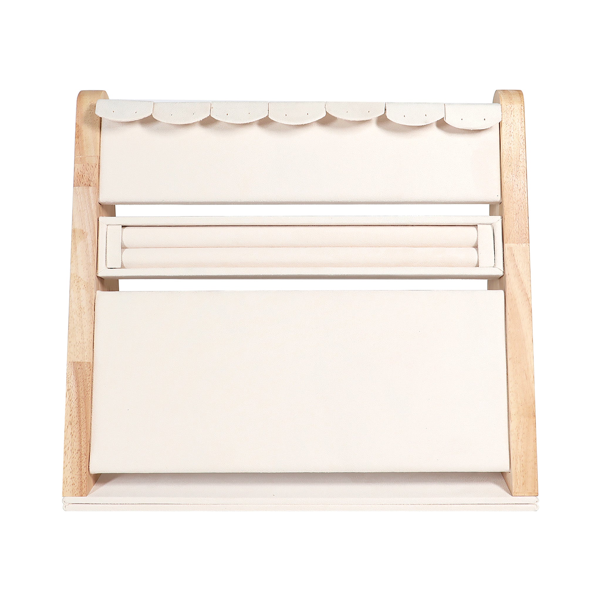 Natural Wood & Suede 3 Tier Jewelry Display