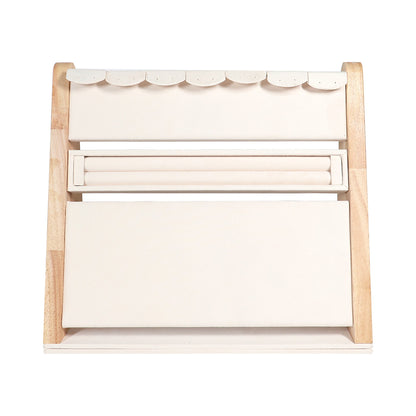 Natural Wood & Suede 3 Tier Jewelry Display
