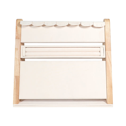 Natural Wood & Suede 3 Tier Jewelry Display