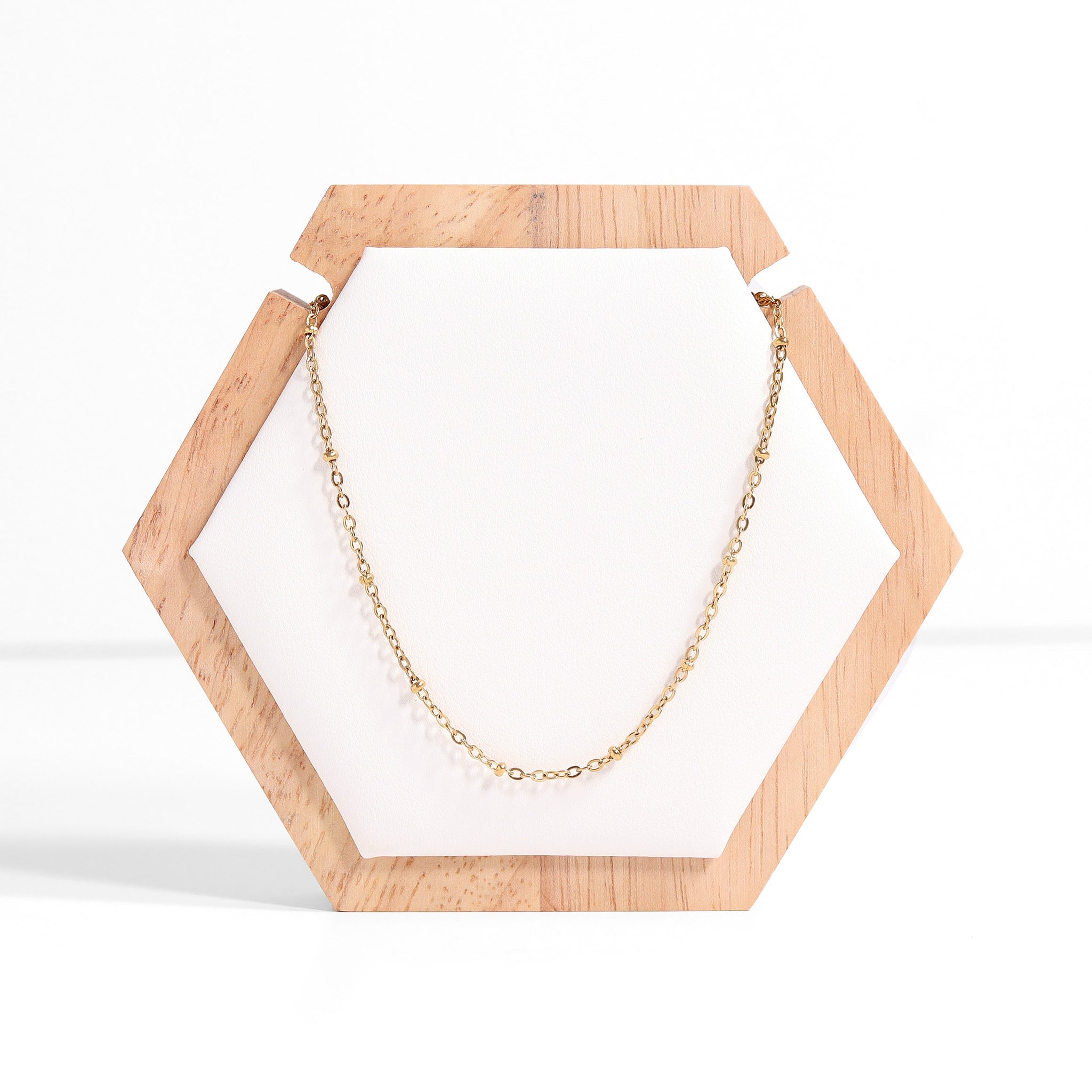 Natural Wood & Leather 1 Unit Hexagon Necklace Display