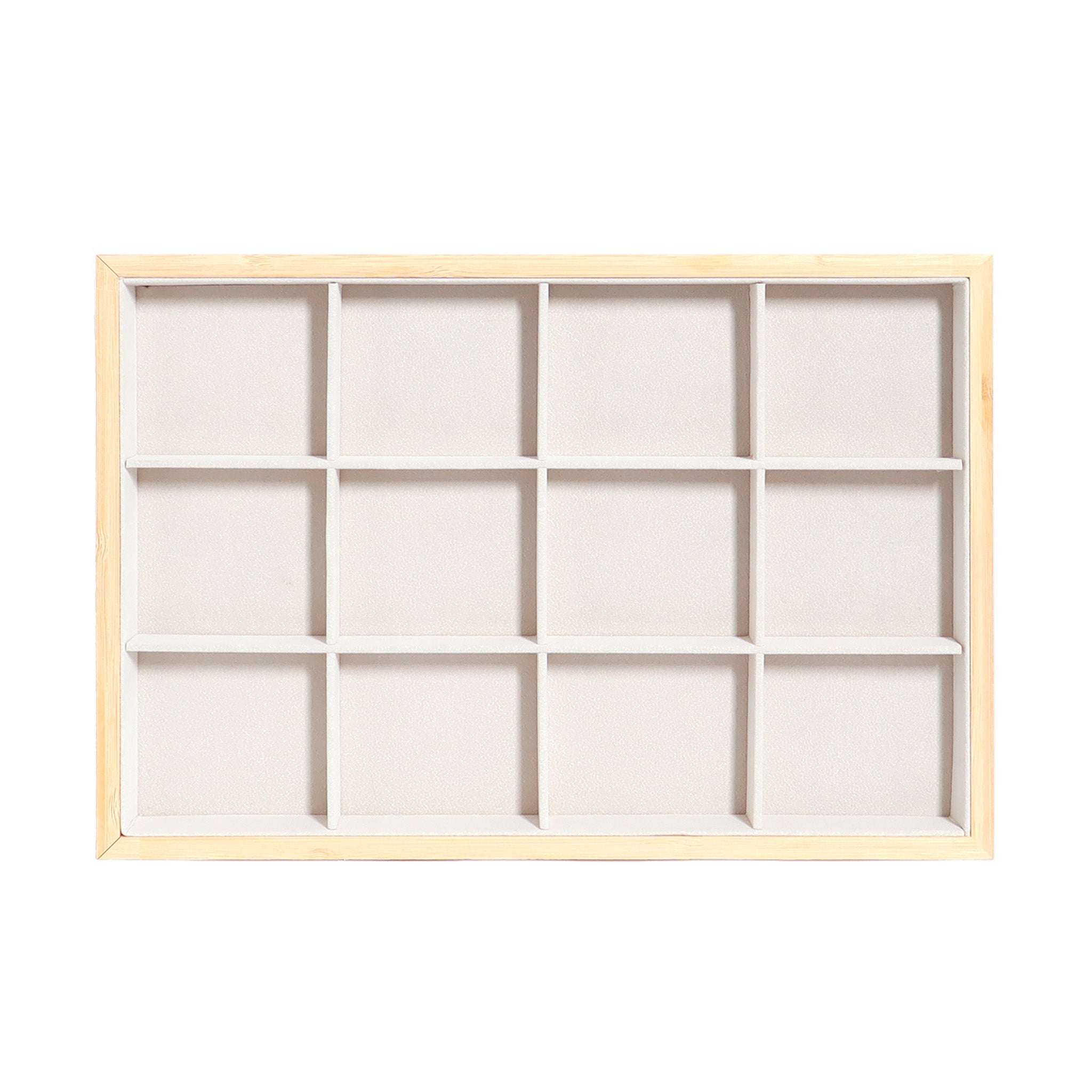 Natural Wood & Suede 12 Unit Jewelry Tray Display