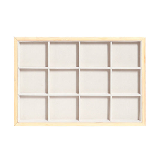 Natural Wood & Suede 12 Unit Jewelry Tray Display