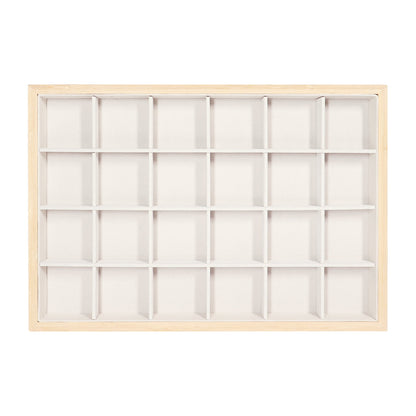 Natural Wood & Suede 24 Unit Jewelry Tray Display