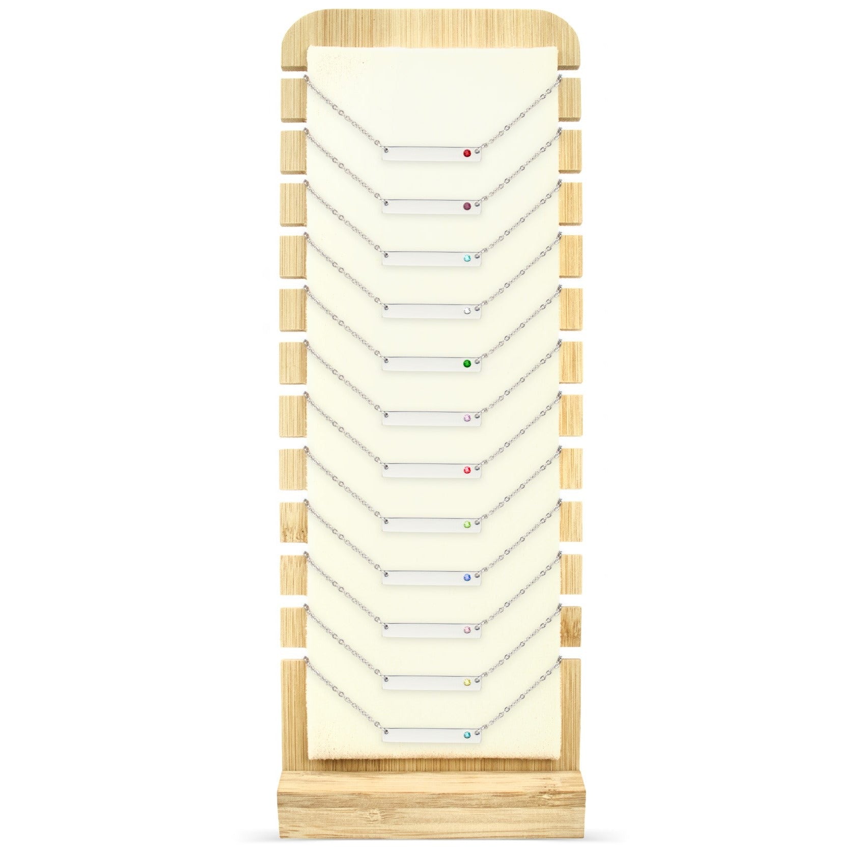 60 pc Stainless Steel Birthstone Bar Necklace Set & Display