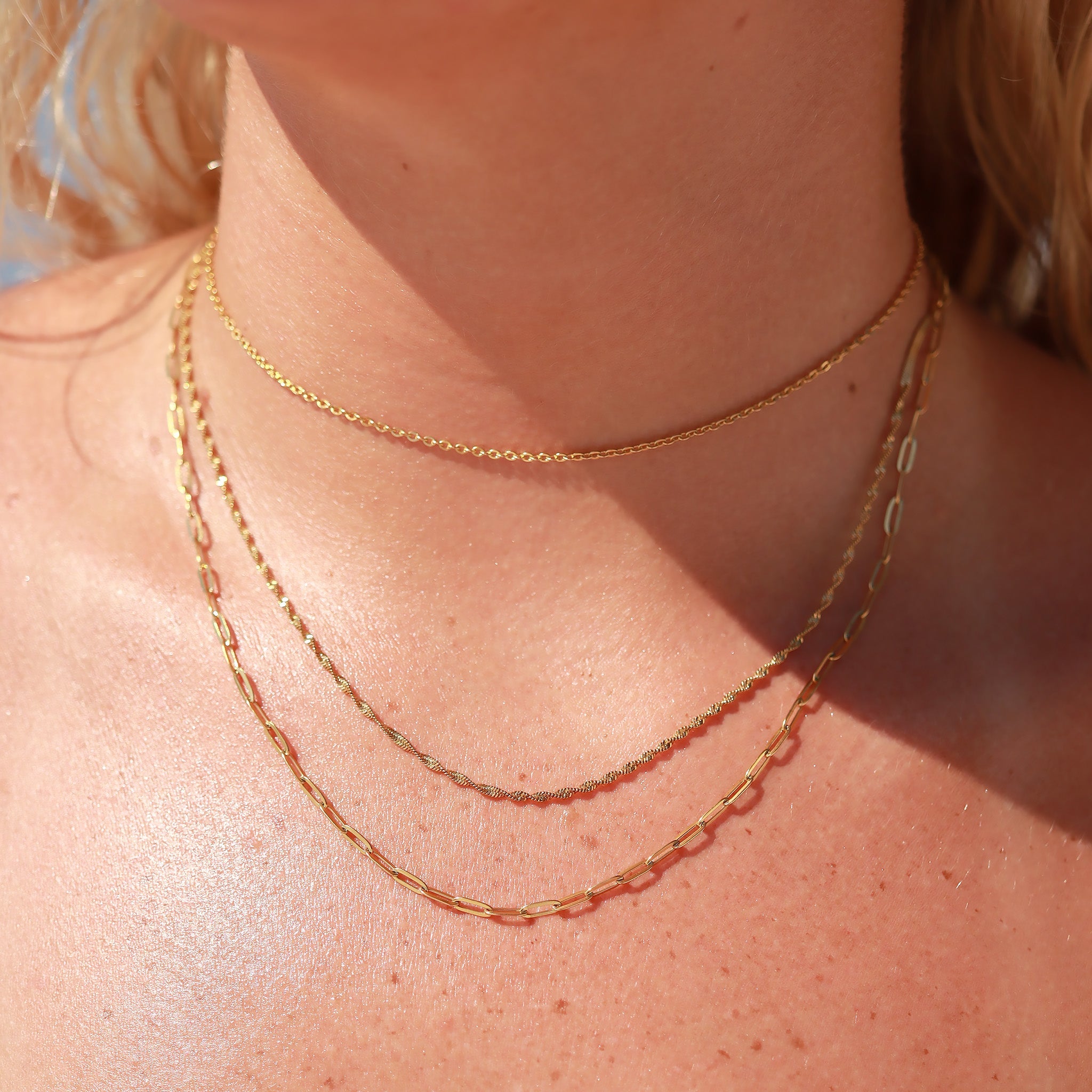 18K Gold PVD Stainless Steel Singapore Chain Necklace