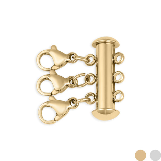 18K Gold PVD Stainless Steel 3 Row Layering Necklace Magnetic Clasp