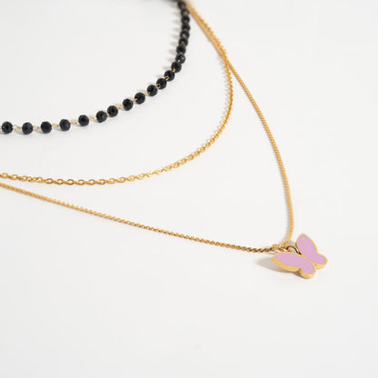 18K Gold PVD Stainless Steel Black Beaded Chain - By The Foot