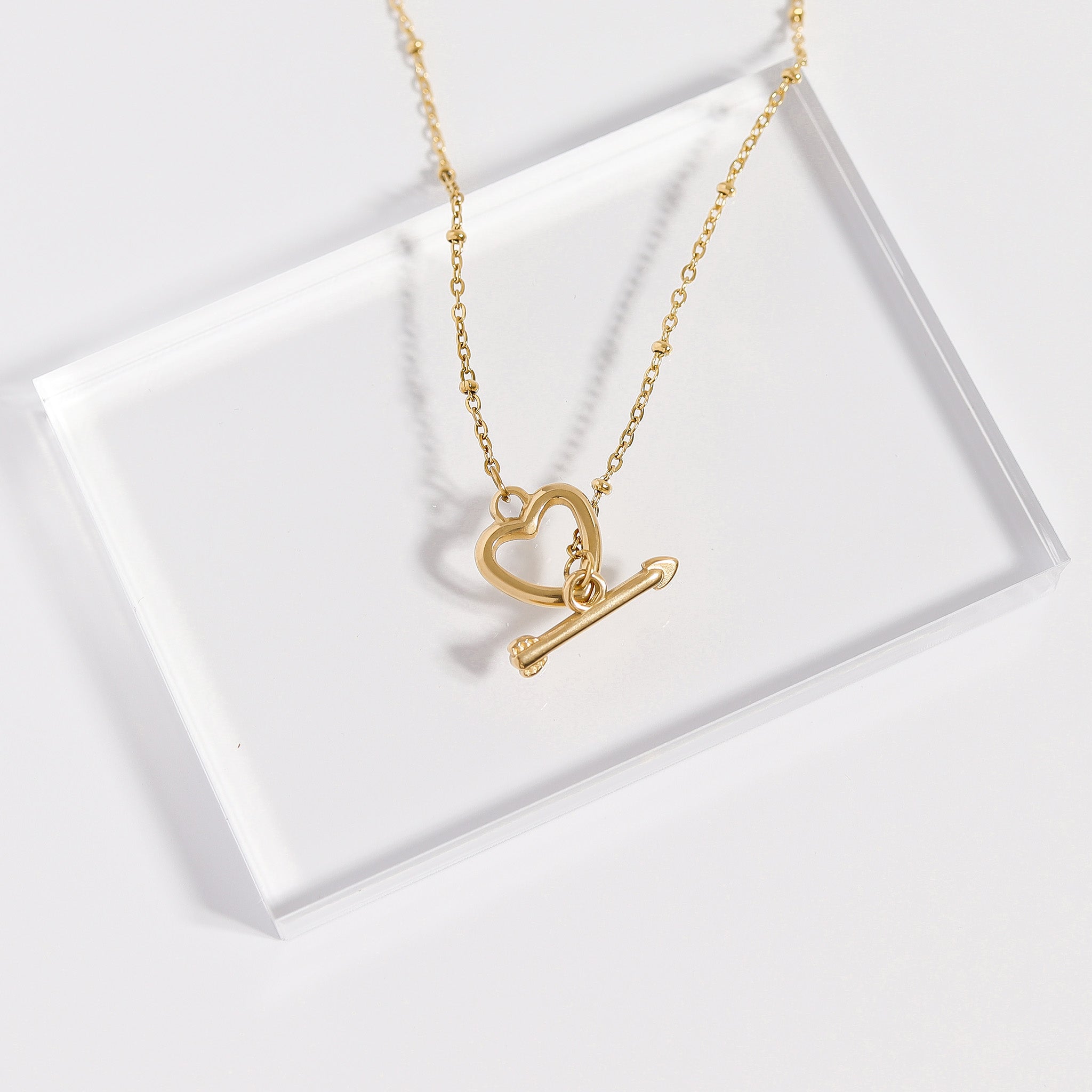 18K Gold PVD Stainless Steel Heart & Arrow Toggle Clasp