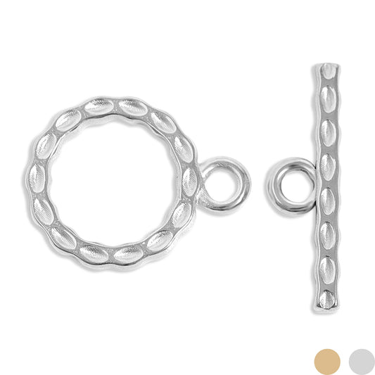 18K Gold PVD Stainless Steel Textured Circle Toggle Clasp
