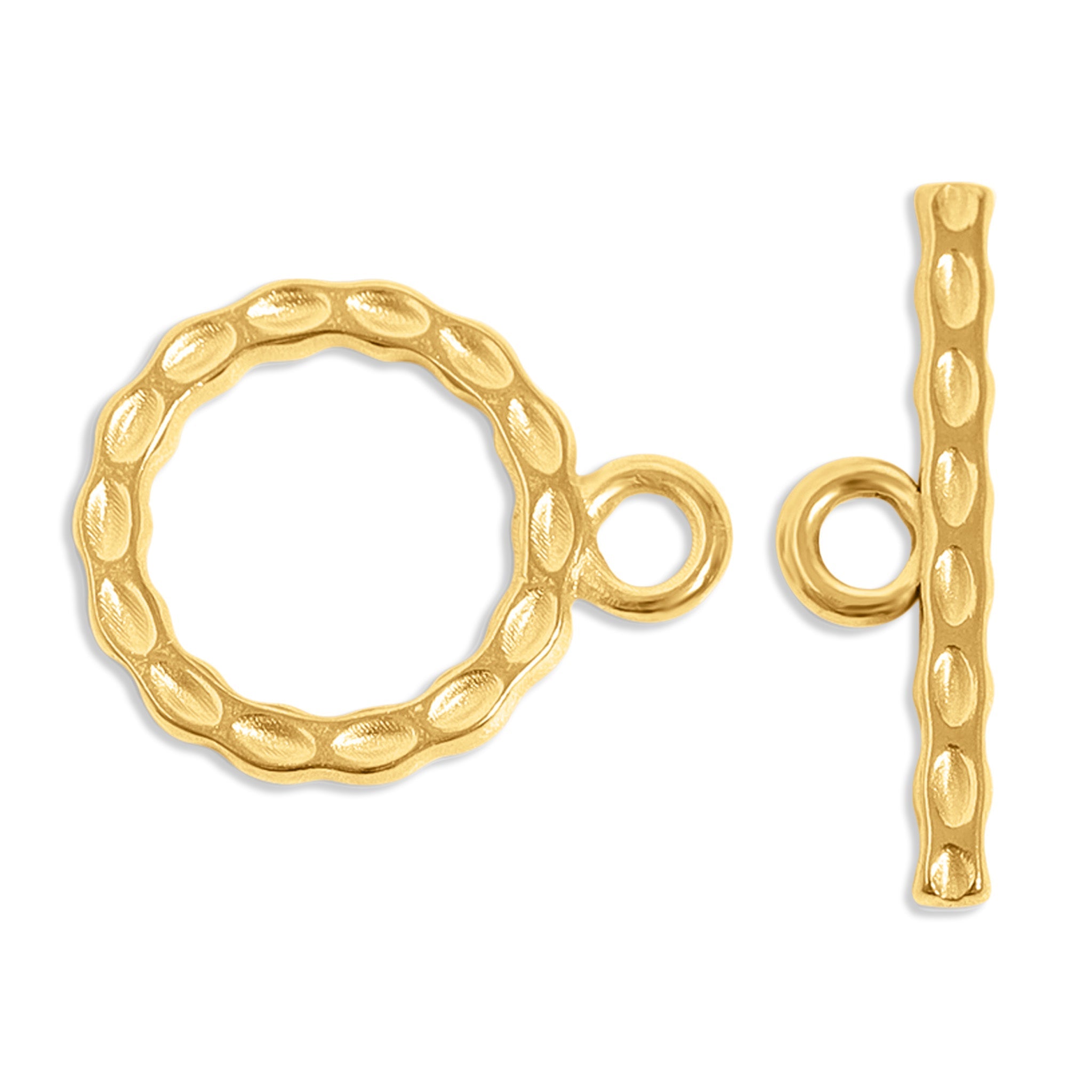18K Gold PVD Stainless Steel Textured Circle Toggle Clasp