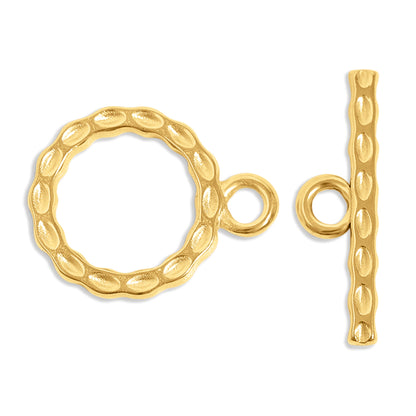 18K Gold PVD Stainless Steel Textured Circle Toggle Clasp