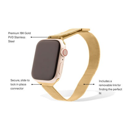 18K Gold PVD Stainless Steel Mesh Adjustable Smartwatch Band