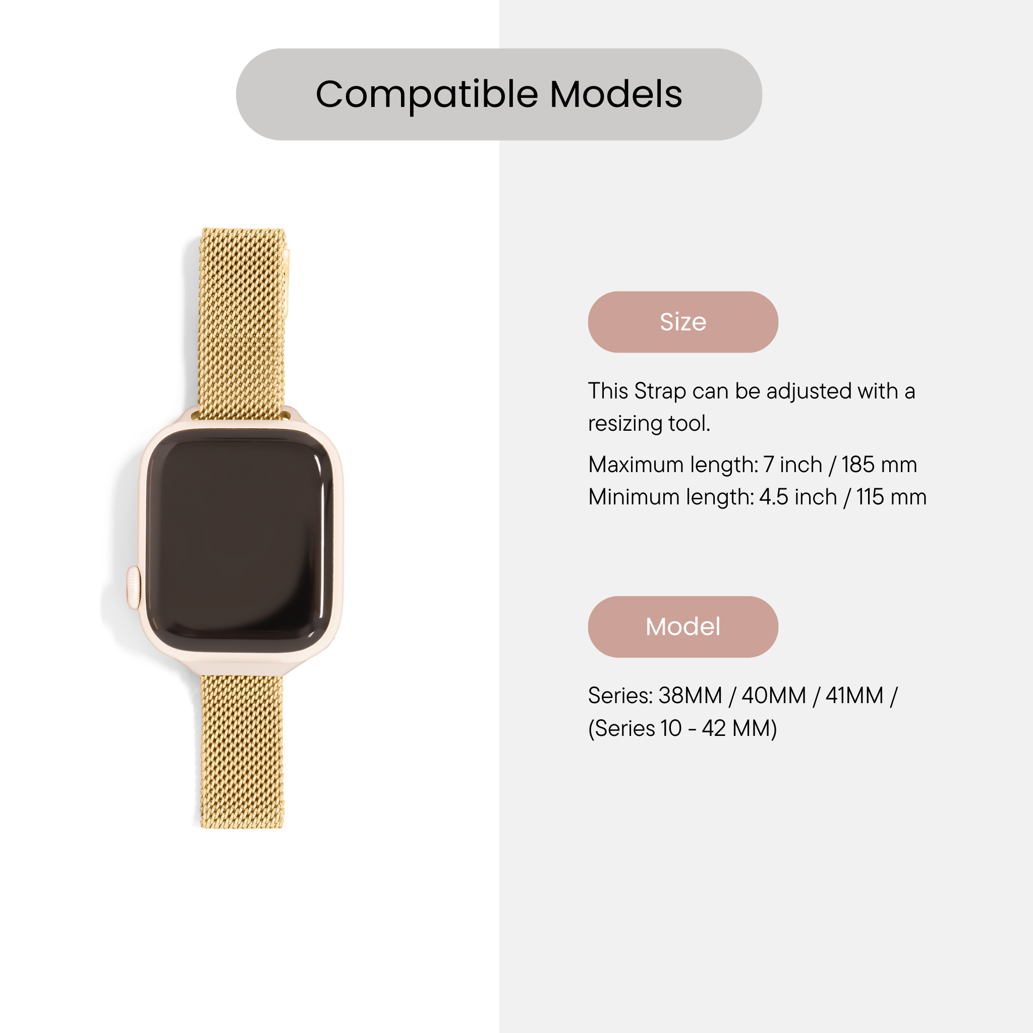 18K Gold PVD Stainless Steel Mesh Adjustable Smartwatch Band