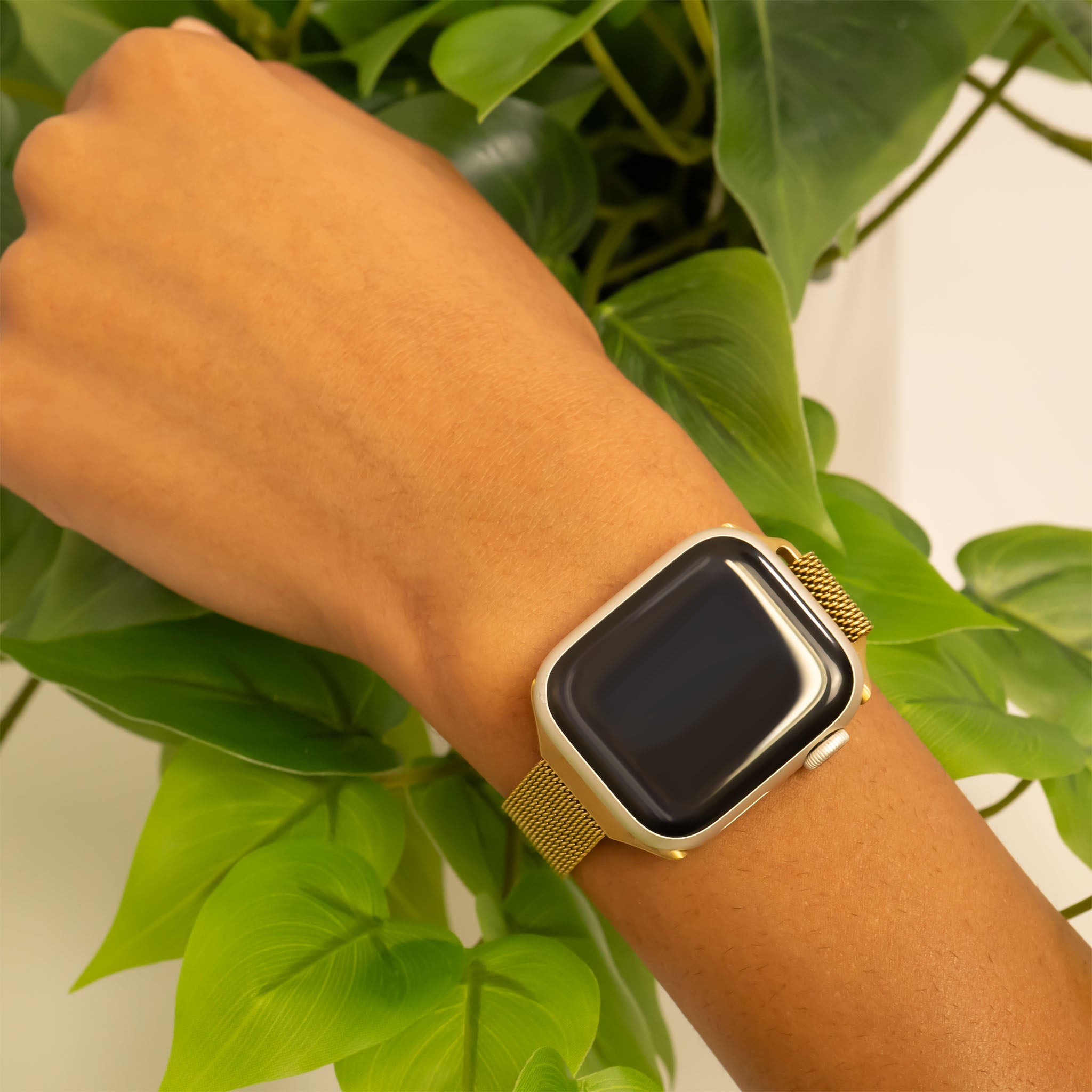 18K Gold PVD Stainless Steel Mesh Adjustable Smartwatch Band