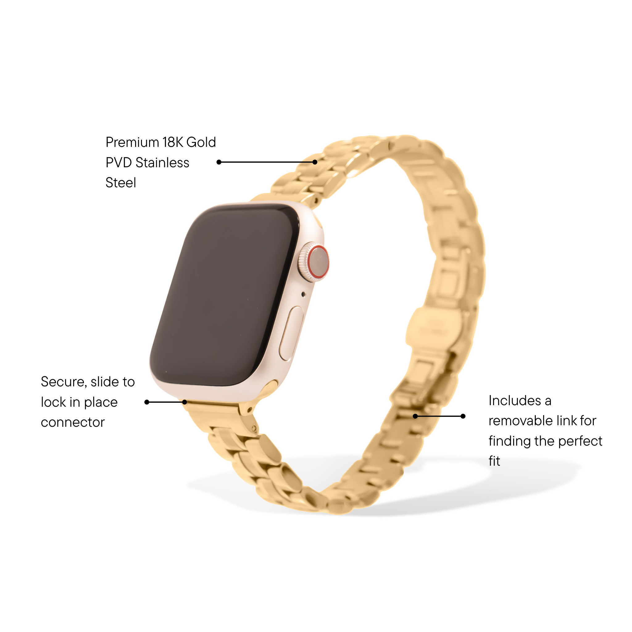 18K Gold PVD Stainless Steel Classic Slim Smartwatch Band