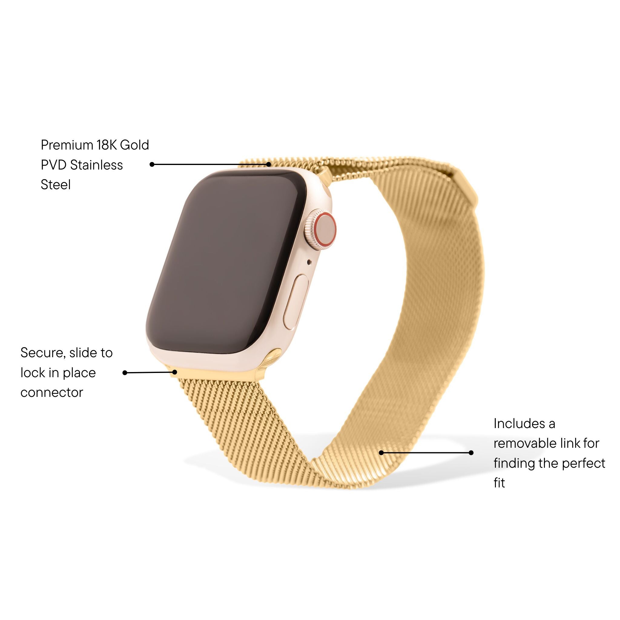 18K Gold PVD Stainless Steel Mesh Smartwatch Band