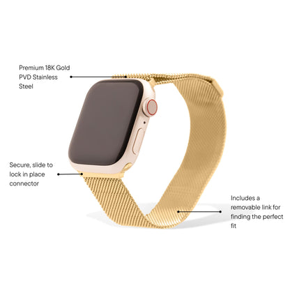 18K Gold PVD Stainless Steel Mesh Smartwatch Band