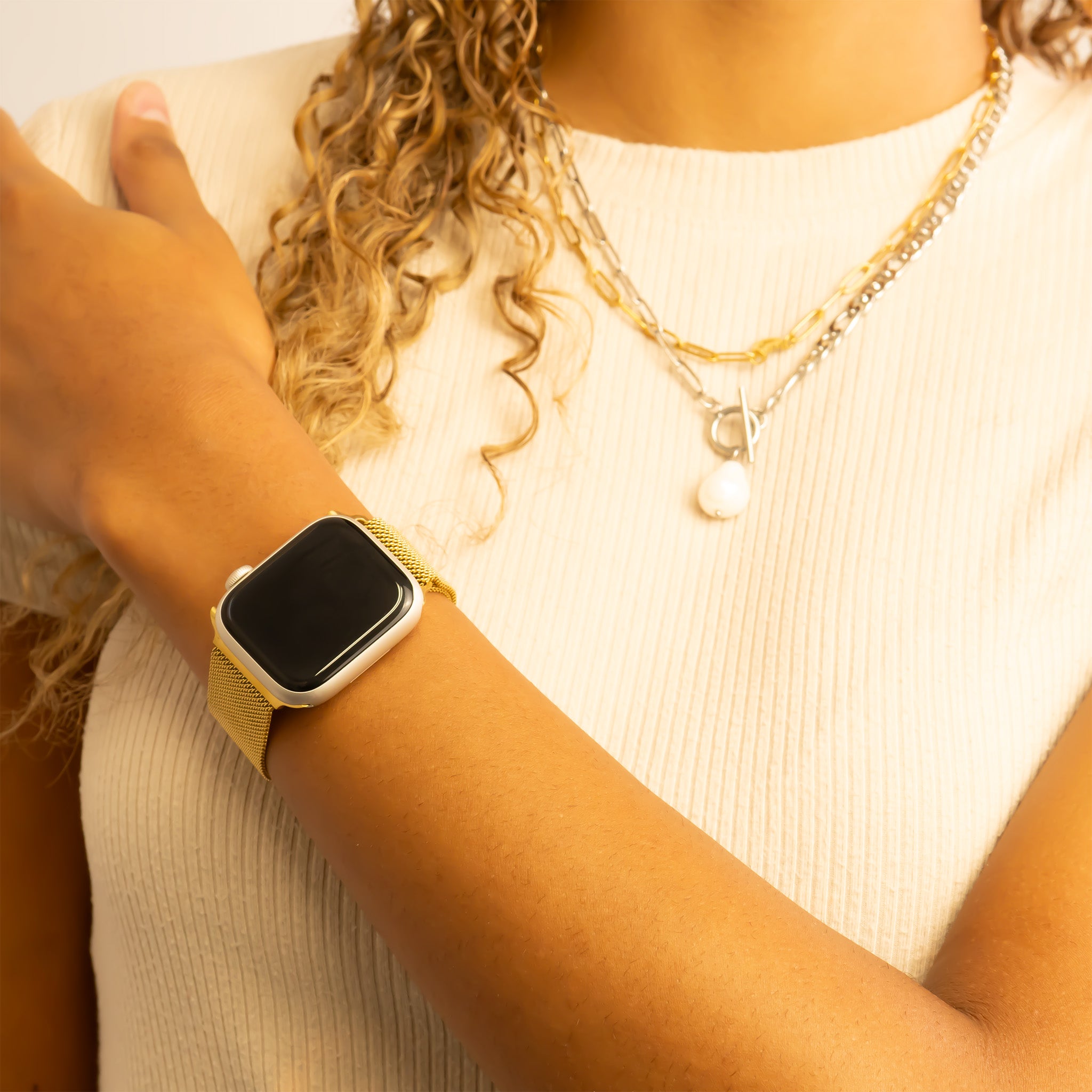 18K Gold PVD Stainless Steel Mesh Smartwatch Band